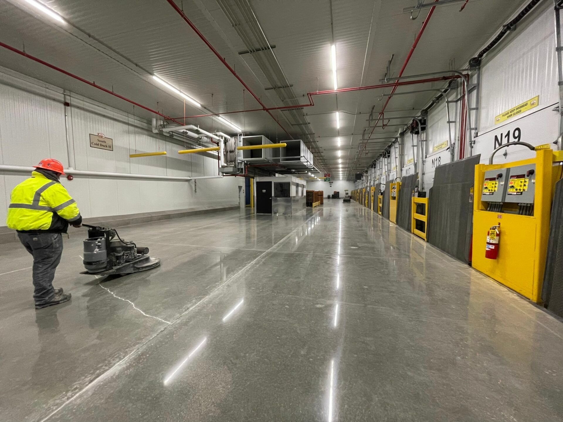 Polished concrete floor in a food processing facility.