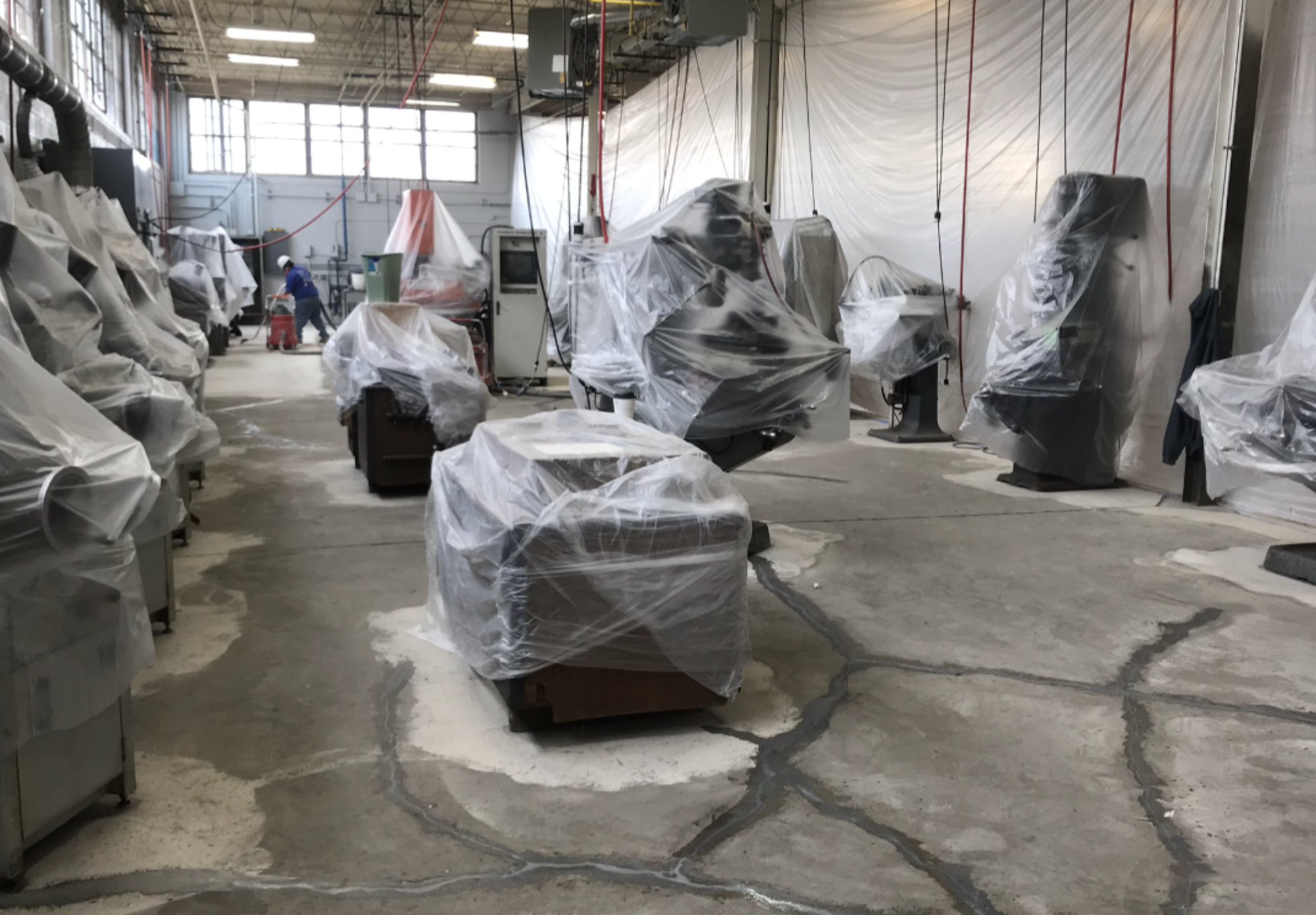 High-gloss polished concrete manufacturing floor.